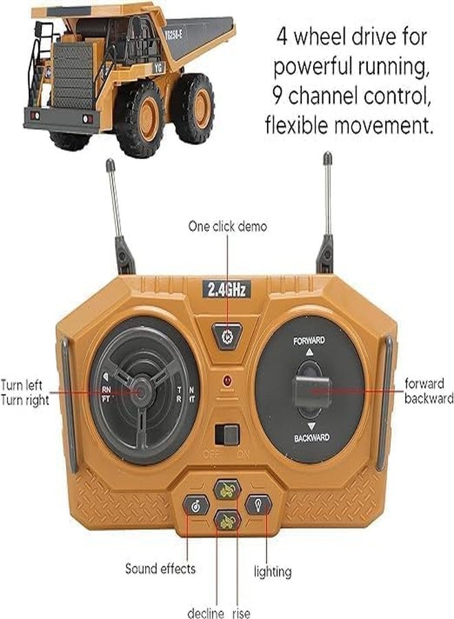 KIDLOOP شاحنة قلابة تعمل بالتحكم عن بعد من كيدلوب، بمقياس 1:24، شاحنة بناء تعمل بالتحكم عن بعد بتردد 2.4 جيجاهرتز و9 قنوات، ألعاب تعليمية للمركبات الهندسية مزودة بإضاءة وموسيقى للأطفال، بنين وبنات. - Image 3